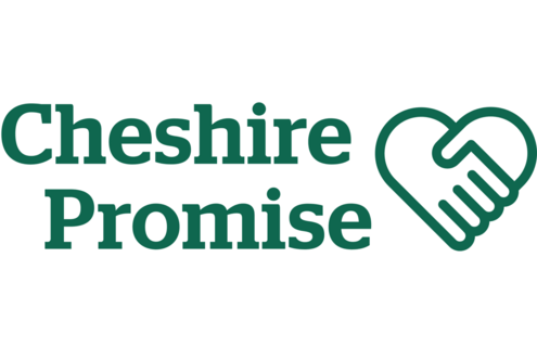 The logo for the Cheshire Promise, which shows two hands shaking in the shape of a heart.